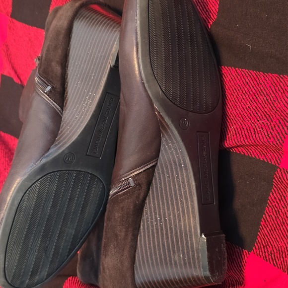Chocolate Brown Isaac Mizrahi Live Kierra leather and suede wedge ankle boots - Picture 3 of 6